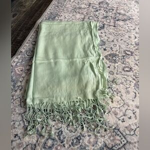 Long mint green scarf with fringe ends